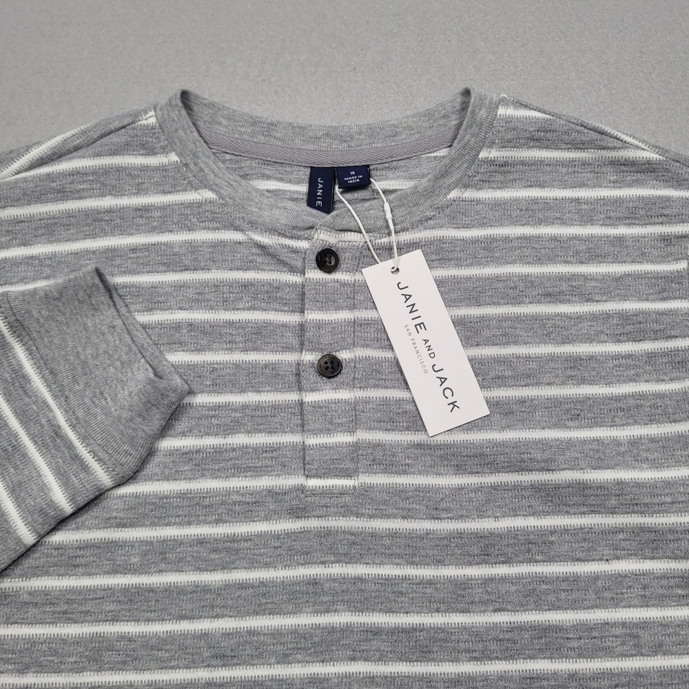 Janie and Jack Kids Grey Stripe Long Sleeve Henley Shirt Size 16 JJ906